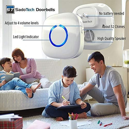 SadoTech Wireless Doorbell for Home - Battery Operated, 1000 Feet, Waterproof Door Bell w/LED Flash, 1 push button + 1 receiver, Waterproof White