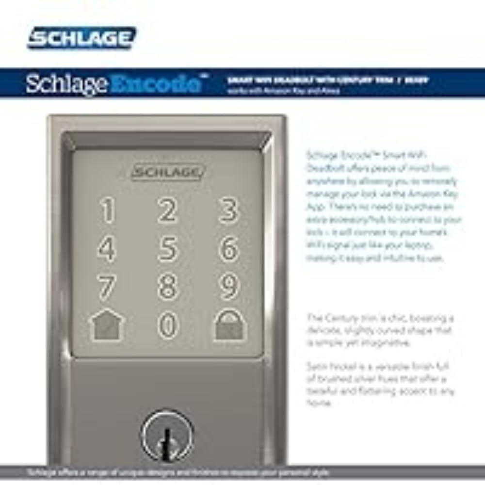 Schlage Encode Smart WiFi Deadbolt Lock for Front Door - Keyless Entry with App or Touchscreen - Works with Alexa, Hey Google, & Airbnb - Create Codes for Guests - Matte Black