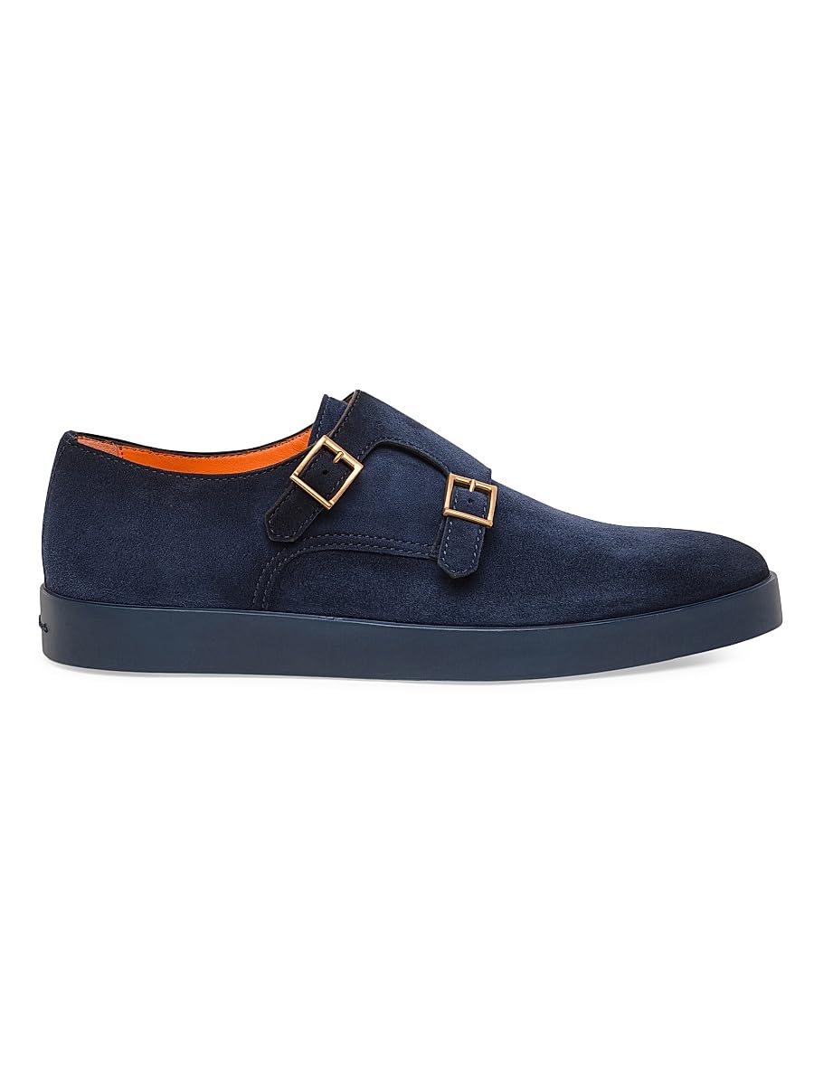 Santoni, Atlantis Suede Double Monk Strap Shoes, 10 D, Blue