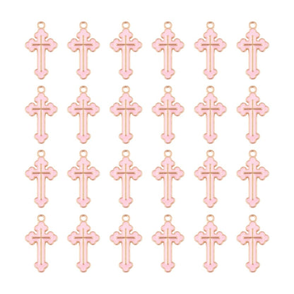 Mega Pet 100pcs Alloy Enamel Cross Pendant Charms Pink Metal Tiny Crucifix Flatback Dangle Charms Hang Ornaments 25x14mm for DIY Bracelet Necklace Jewelry Crafts Making Hole: 1.8mm