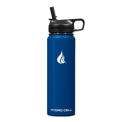 HYDRO CELL Stainless Steel Insulated Water Bottle with Straw - For Cold & Hot Drinks - Metal Vacuum Flask with Screw Cap and Modern Leakproof Sport Thermos for Adults (Navy 24oz)
