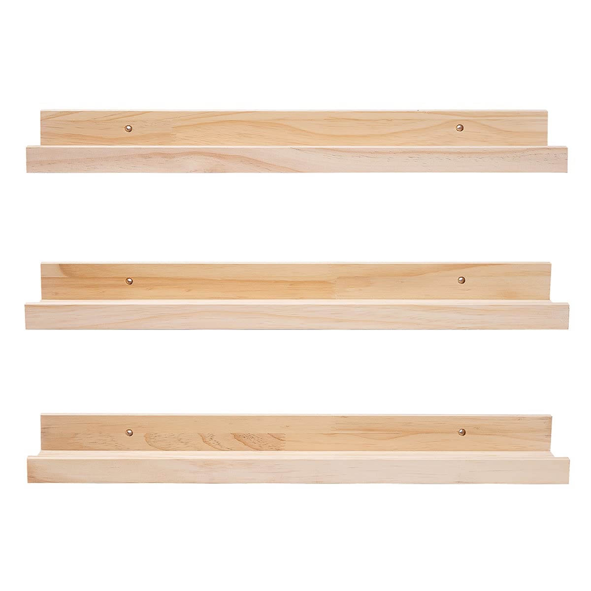 MBYD 24 Inch Floating Shelves Natural Wood Set of 3, Wall Mount Picture Ledge Wooden Wall Shelf for Home Decoration Nursery Book Shelves for Bedroom, Living Room, Office, Kitchen, 3 Same Dimensions