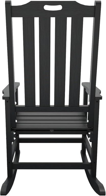 Oversized Rocking Chair, Outdoor Rocking Chair for Adults, All Weather Resistant Porch Rocker for Lawn Garden, Black