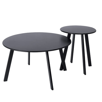 Patio Outdoor Coffee Table Set of 2 - Weather Resistant Outdoor Round End Table Modern Coffee Tables for Living Room Balcony Home Office (Black)