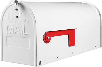 BlissBoard Metal Mailboxes Post Mount, Galvanized Steel Outside Mail Box, Standard Medium Capacity, 20 x 8.7 x 6.7 Inches, White