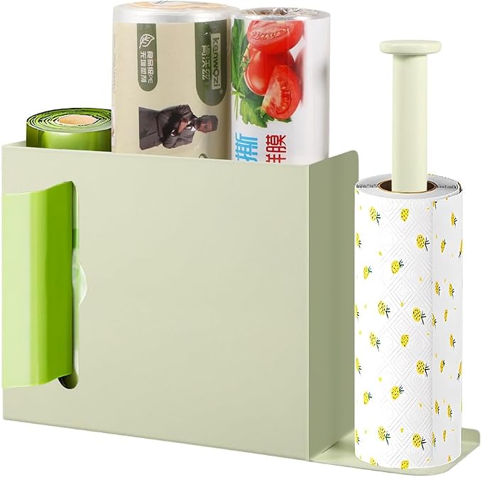 Picowe Wall Mount Kitchen Wrap Organizer Rack, Metal Aluminum Foil Organizer, Cabinet Storage Holder for Kitchen, Aluminum Foil, Cling Film, Paper Towel (White)