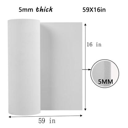 AMZQNART EVA Foam 5mm, Cosplay Foam Roll 16 x 59in（6.5sqft）White, Suitable for Large Foam Cosplay Modeling, DIY Projects, Crafts, Ultra High Density 90 kg/m3.