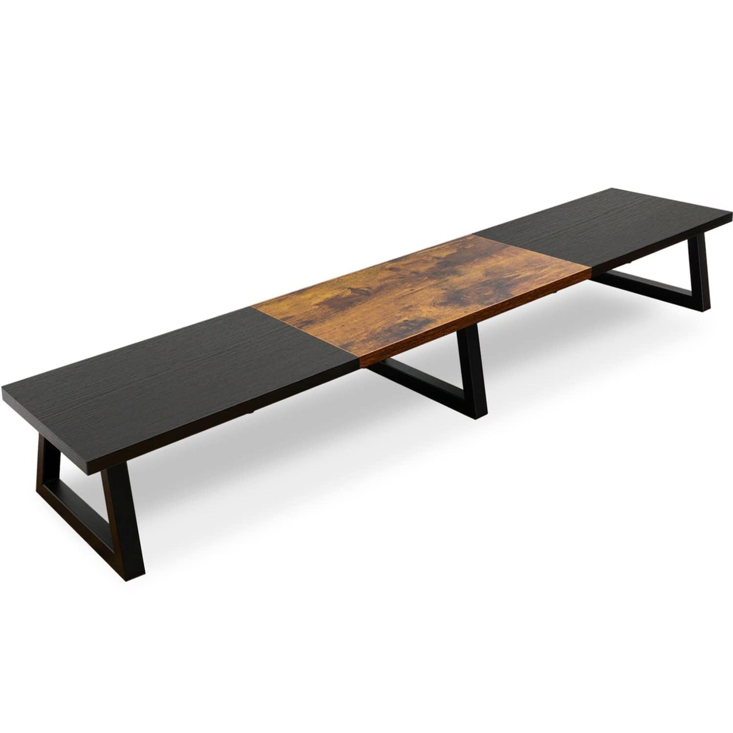 TEAMIX 42 inch Large Dual Monitor Riser, Extra Long Monitor Stand Riser for 2 Monitors, Wood & Steel Desktop Riser Desk Organization Home Office (Black+Brown, 42 inch)