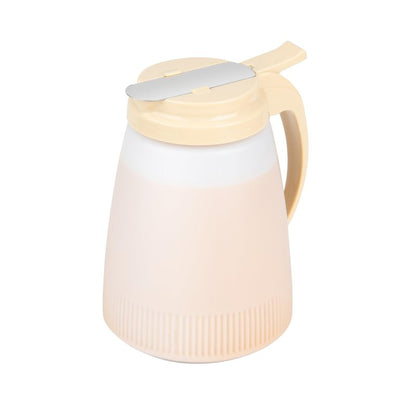 Restaurantware-Chef 101 48 Ounce All Purpose Syrup Dispenser, 1 Honey Dispenser - Beige Top, Stainless Steel Slide Cover, Plastic Pancake Syrup Bottle, Perfect For Diners, Restaurants, Home