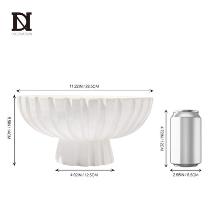 DN DECONATION White Wooden Decorative Bowl with Stand, 11.22" Wood Fruit Candy Key Holder Bowl for Centerpiece Home Room Decor Farmhouse Shelf Coffee Table Entryway