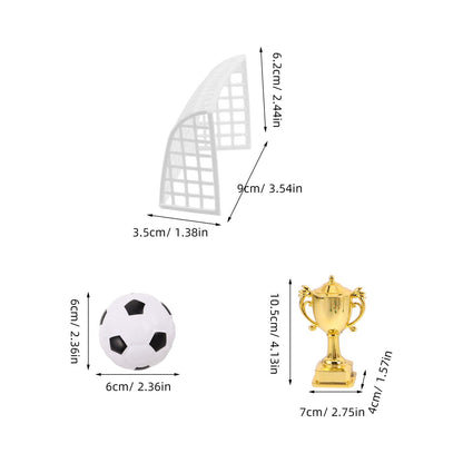 VOSAREA 1 Set Mini Soccer Trophy Football Player Figurines, Sports Cupcake Toppers for Birthday Party, Dollhouse Soccer Decor Cake Adornments Set