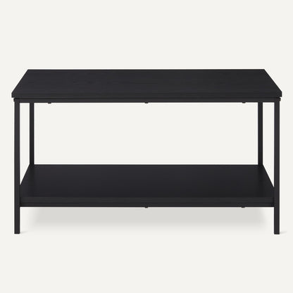 Amazon Basics Rectangular Coffee Table with Bottom Shelf, Living Room Centre Table, Easy to Assemble, 19.9" D x 31.5" W x 16.5" H, Black Woodgrain