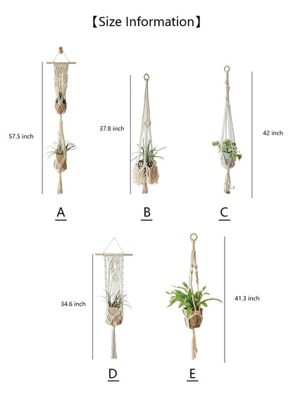 WXS-CHALL 5 Pack Macrame Plant Hangers Hanging Planter, Cotton Rope Hanging Plant Holders Decorative Flower Pots Indoor Outdoor Boho Home Decor (5 Size and 10 Hooks)