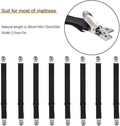 8Pcs Adjustable Bed Sheet Straps Clips, Elastic Mattress Sheet Fasteners Holder