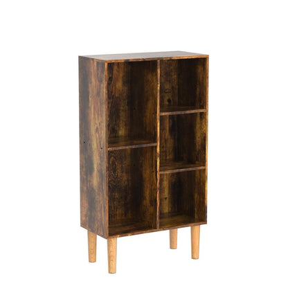 LEYAOYAO 5 Cube Small Bookshelf,3 Tier Mid-Century Bookcase with Legs,Wood Bookshelves Storage Organizer Shelf,Narrow Book Shelves,Brown Bookcases