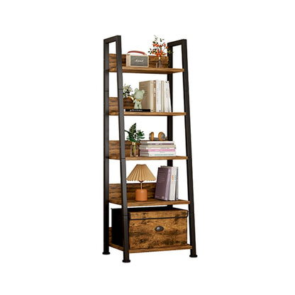 Aivernses Bookshelf, 55 Inch 5-Tier Ladder Shelf Bookcase with Free Storage Box, Rustic Brown Wooden Storage Shelf for Living Room, Bedroom, Kitchen, Narrow Space-Saving Design