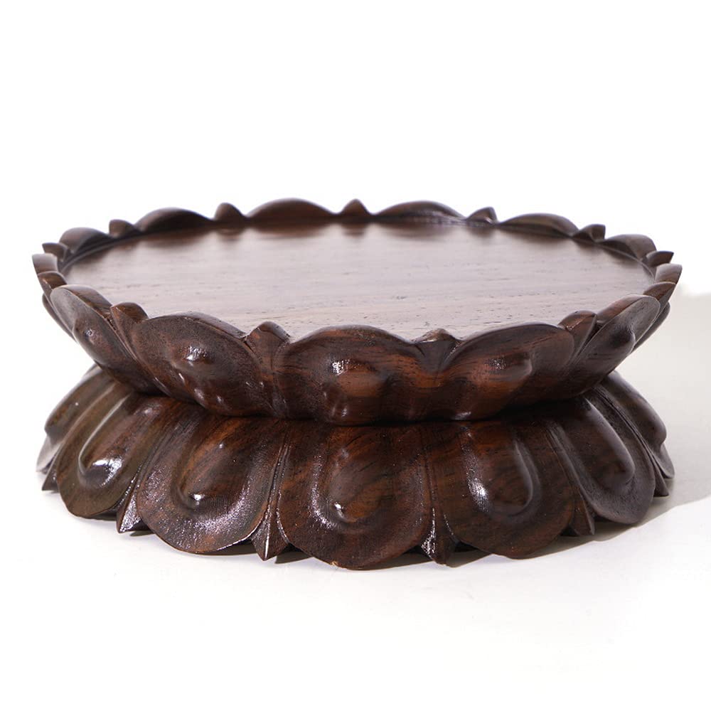 GOLDY&WENDY Oriental Home Decor Display Stand Round Wooden Lotus Shaped Base Vase Buddha Statue Fish Bowl Ornament Pedestal