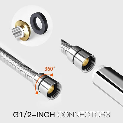 Newentor® Handheld High Pressure 6 Spray Modes/Settings Detachable Chrome Finish Square Shower Head with Stainless Steel Hose and Multi-Angle Adjustable Shower Stand