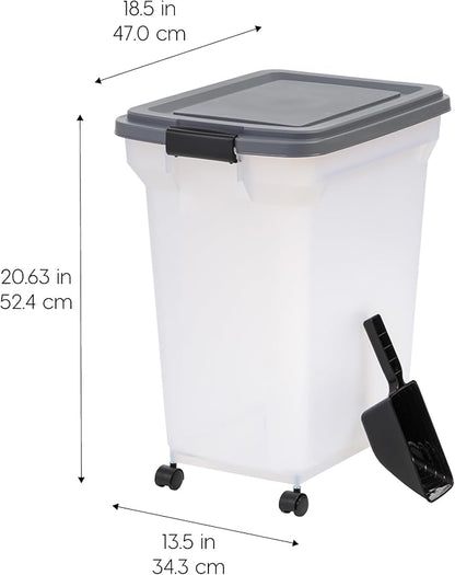 IRIS USA Dog Food Storage Container 40 lbs, Attachable Wheels, & Included Scoop