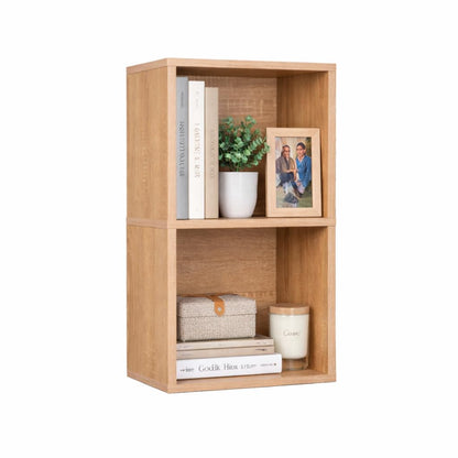 2 Cube Storage Organizer Wooden Bookshelf, 2 Cube Shelf Bookcase, Small Bookshelf Storage Organizer, 2 Cube Storage Shelf for Bedroom, Small Bookshelf for Living Room and Office (Natural, 2 Cube)