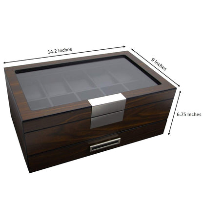 Decorebay Executive Wooden Watch Box Valet Box Sunglasses and Jewelry Box Storage Organizer (Sweetheart) (Brown)