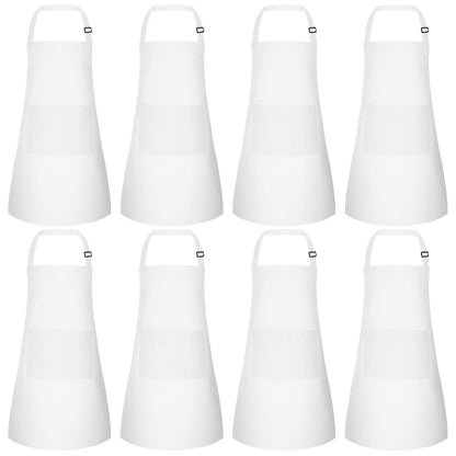 Morcheiong 8 Pack Adjustable Kids Apron Bulk with 2 Pockets Toddler Apron Kids Painting Aprons for Cooking Baking Painting Boys Girls (White)
