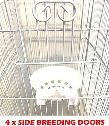 Large Open/Close Top Bird Cage Side Breeding Nest Box Doors Easy Clean Pull Out Tray Clear Feeder Cups for Canary Parakeet Cockatiel Lovebird Finches with Removable Rolling Stand