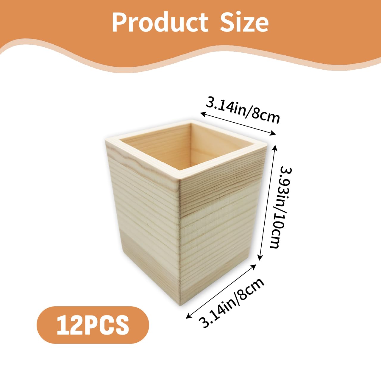 Nudaoz 12 Unfinished Wooden Pen Cups for DIY Crafts - Blank Wood Pen Holders to Customize, 3×3×4 inches Size