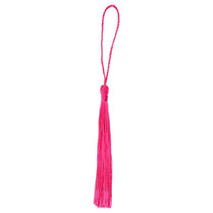 Mandala Crafts Small Hot Pink Bookmark Tassels - 100 Bulk Silky Mini Craft Tassels with Loops for Bookmarks, Jewelry Making, Graduation Favors, Keychains, and DIY Decorations