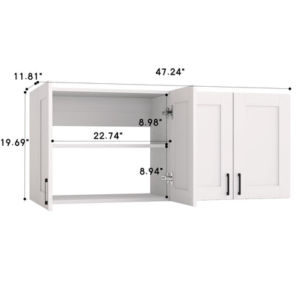 White Laundry Room Cabinets and Storage with 4 Doors and Utility Adjustable Shelf，Gabinetes Para Cocina Cupboard Kitchen Organizers and Storage Pantry Wall Mounted 12.4"D x 47.2"W x 19.7"H