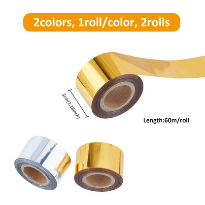 SUPERFINDINGS 2 Colors 60m/Roll Hot Foil Transfer Roll Hot Foil Stamping Paper 3cm Width Metallic Heat Transfer Foil Papers for Foil Quill/Heat Foil Pen Craft Scrapbooking Card Making