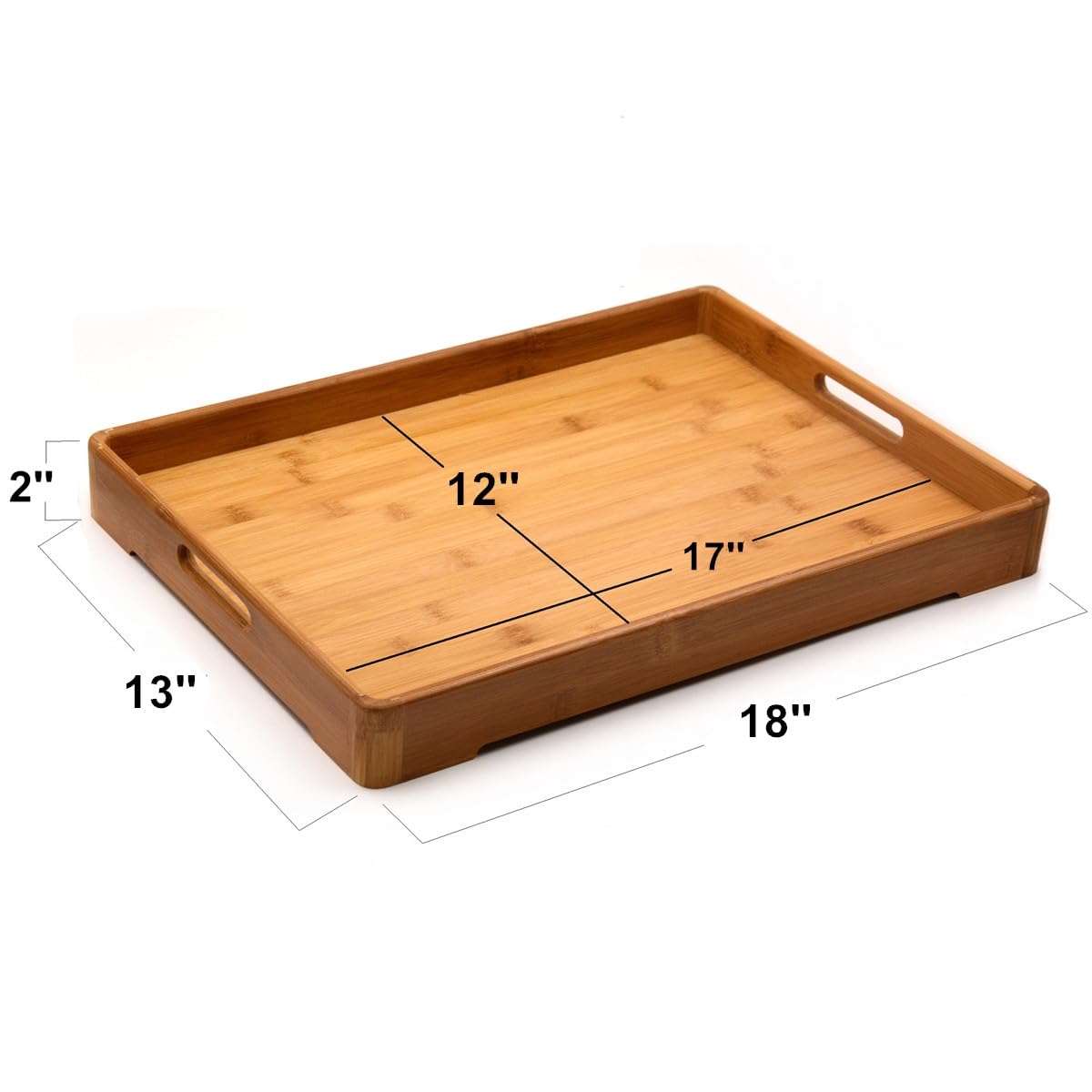 Bamber Large Bamboo Serving Tray Decorative Coffee Tea Platter 18 x 13 x 1.2 Inches