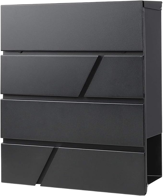 Decaller Large Capacity Mailbox with Key Lock, Wall Mount Metal Mail Box with Newspaper Compartment for Outside, 14.4" x 13" x 4.2", 936 Black