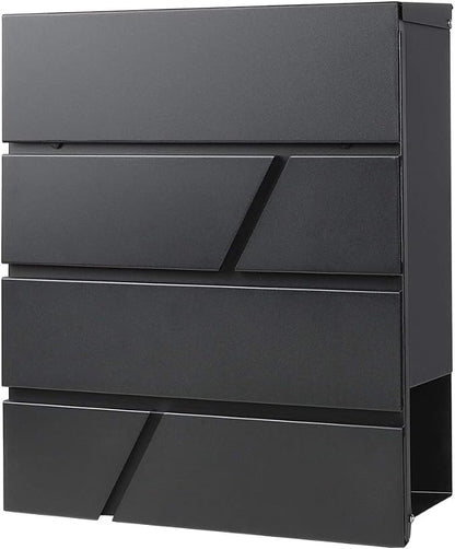 Decaller Large Capacity Mailbox with Key Lock, Wall Mount Metal Mail Box with Newspaper Compartment for Outside, 14.4" x 13" x 4.2", 936 Black