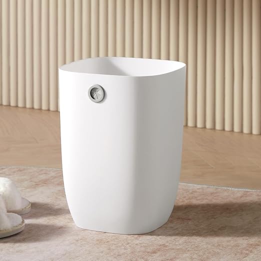 Bathroom Trash Can, Plastic Rectangular Garbage Can with Trash Liner Holder for Bedroom, Living Room, Small Indoor Waste Basket, 7L, White