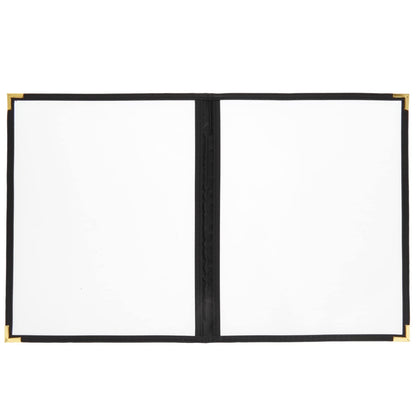 Juvale Clear Menu Covers 8x11 in 4 View - 12-Pack, Letter Size Black PU Leather - Double Panel Clear Sleeves & Gold Metal Corners - Menu Holders for Restaurants & Bars