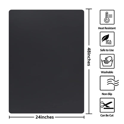 Silicone Mat Heat Resistant Mats for Countertop, Multipurpose Large Silicone Mats for Crafts Kitchen Workbench Size 48x24 inches Thick 2mm,Rolled Package,Black