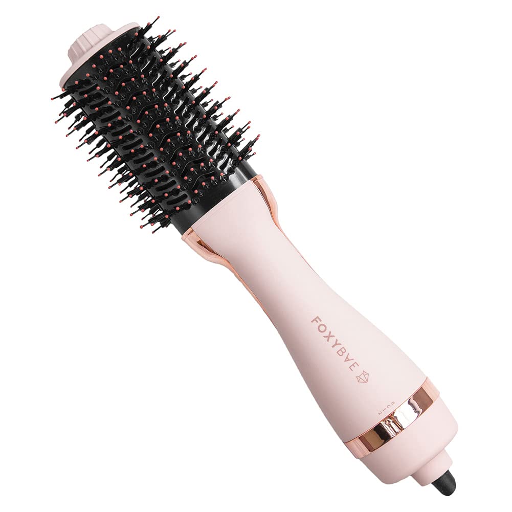 FoxyBae All-in-One Hair Styler - Ceramic Oval Barrel Blow Dryer Brush (75mm) for Drying, Curling, Volumizing & Straightening Hair [Party Pink]