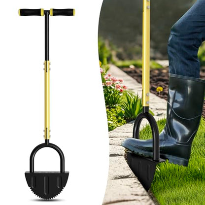 Lawn Edger Tool, Half Moon Tooth Edger with T-Grip Handle, 40-Inch Long Handled Sidewalk Grass Edger for Precise Lawn Edging and Land scaping