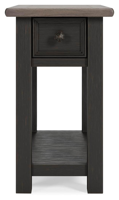Signature Design by Ashley Narrow Side Table with Charging Station, Tyler Creek Chairside End Table, Wood, Smooth-Gliding Storage Drawer, Living Room Furniture, Grayish Brown/Black