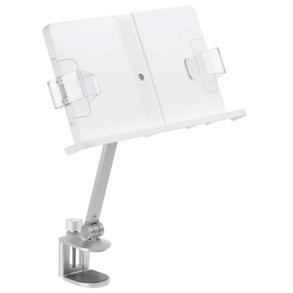 PATIKIL Book Stand for Reading, Metal Reading Rest Book Holder with Page Clips, Height Angle Adjustable, 360° Rotating Arm Suitable for Sheet Music, Laptop
