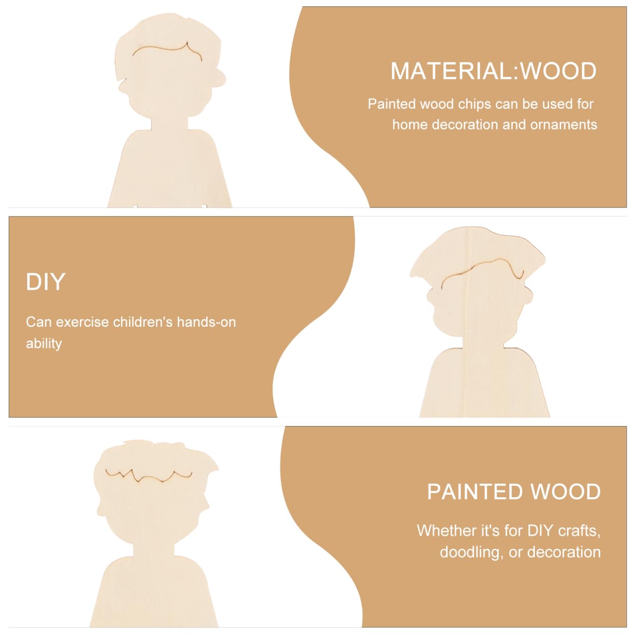 NUOBESTY 20pcs Standing Wooden People Cutouts Unfinished Human Cutouts Chips DIY Crafts Graffiti Toy Blank Boys People Labels Fragments