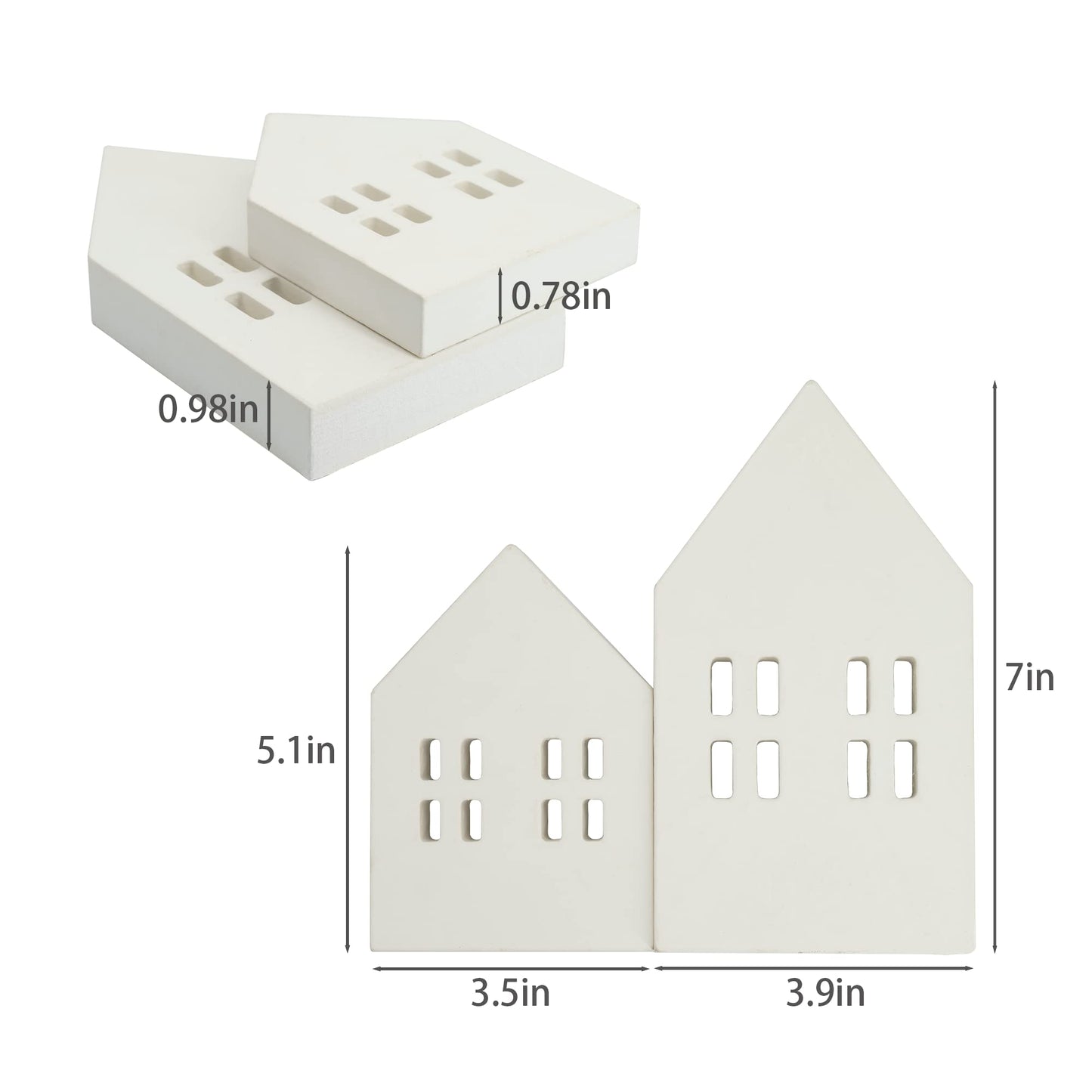 House Shaped Wooden Sign Block Farmhouse Home Sign Tiered Tray Decor 2 Pack (White)