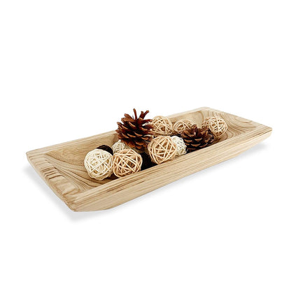 ZJSYTQS Wooden Decorative Dough Bowl For Home Decor, long Wooden Bowl for EntryWay Table,Coffee Table Decor for tv stand, Living Room,Kitchen Table Centerpieces(White)