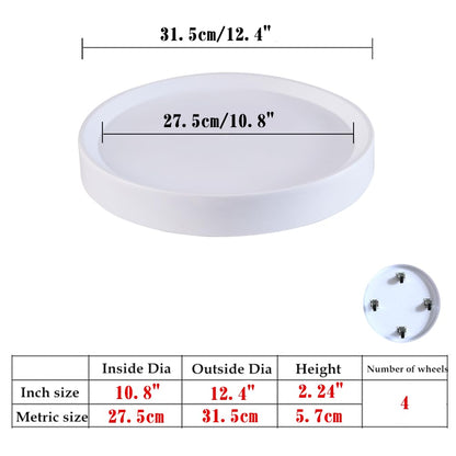 KangTeer 12.4inch Plant Caddy with Hidden Wheels 2Pack White Round Rolling Plant Stands ,Mobile Tray Trolley for Large Flower Pots, Air Purifiers & Ceramic Sculptures (12.4inch)