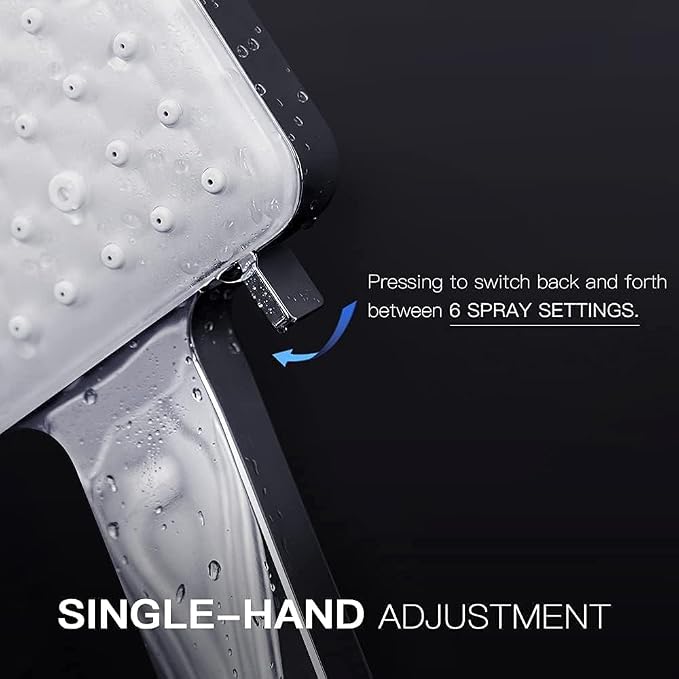 Newentor® Handheld High Pressure 6 Spray Modes/Settings Detachable Chrome Finish Square Shower Head with Stainless Steel Hose and Multi-Angle Adjustable Shower Stand