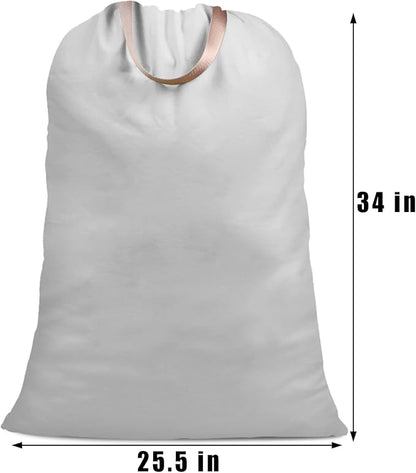 Cotton Canvas Laundry Bag with Handles & Drawstring Straps, Heavy Duty Extra