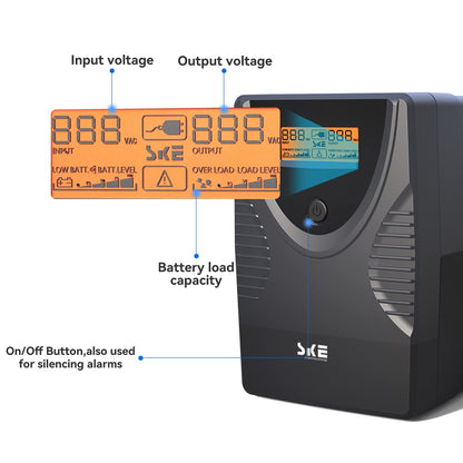 SKE SK625 625VA/360W UPS Battery Backup & Surge Protector - Uninterruptible Power Supply with LCD Display, AVR Voltage Regulation, 6 Outlets, Backup Power for PC, Router, NAS & Home Office