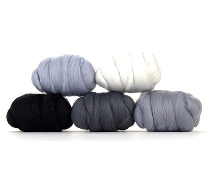Revolution Fibers | Mixed Merino Wool Variety Pack | Perfect Wool Roving for Spinning, Needle Felting, Wet Felting, Weaving and Crafting (Hazy Gray (Grays), 250 Grams)