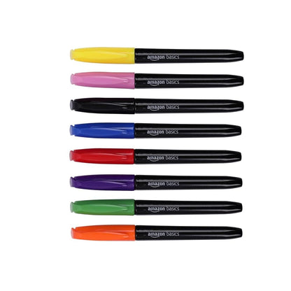 Amazon Basics Vibrant Fabric Markers for T-Shirt, Clothes, Tote Bags, Bold Colors, 8-Pack